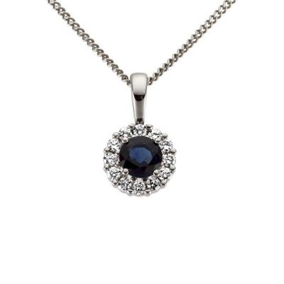 Ketten-Anhänger FIRETTI "Schmuck Geschenk Gold 333 Halsschmuck Anhänger für Halskette Saphir", blau (weißgoldfarben, royalblau, dunkelblau), Schmuckanhänger, Damen, 0,12 ct P2 = erkennbare Einschlüsse, Weißgold 333-Diamanten, 0,45 g, Weißgold 333,... Image