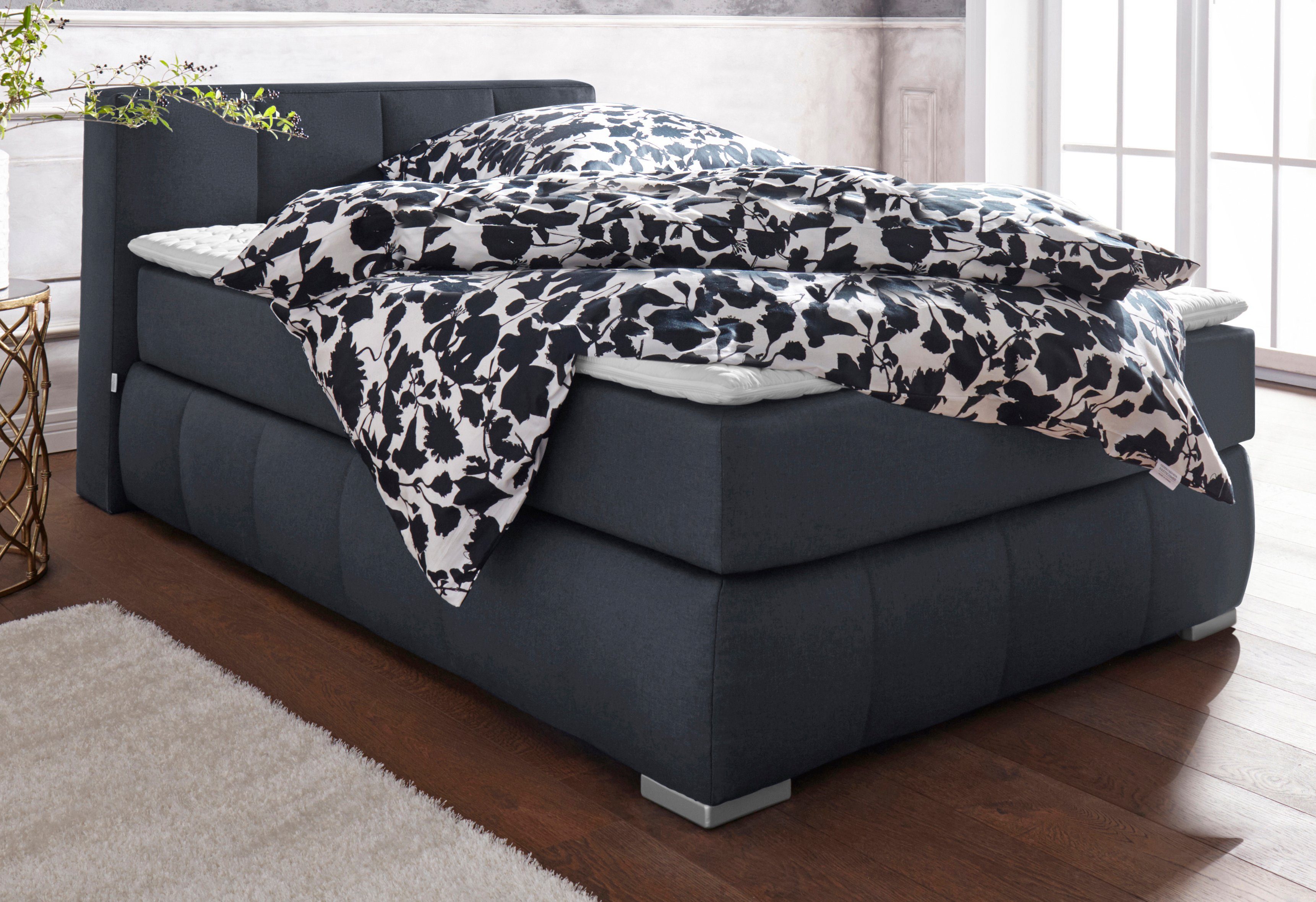 Boxspringbett HOME AFFAIRE "Chelles", grau (anthrazit), B:147cm L:245cm, Samtoptik (100% Polyester);Bezug der Spiegelfläche Matratzendrell aus 100% Polyester;Struktur fein 100% Polyester), Komplettbetten, Boxspringbett, inkl. Topper,, in XXL-... Image