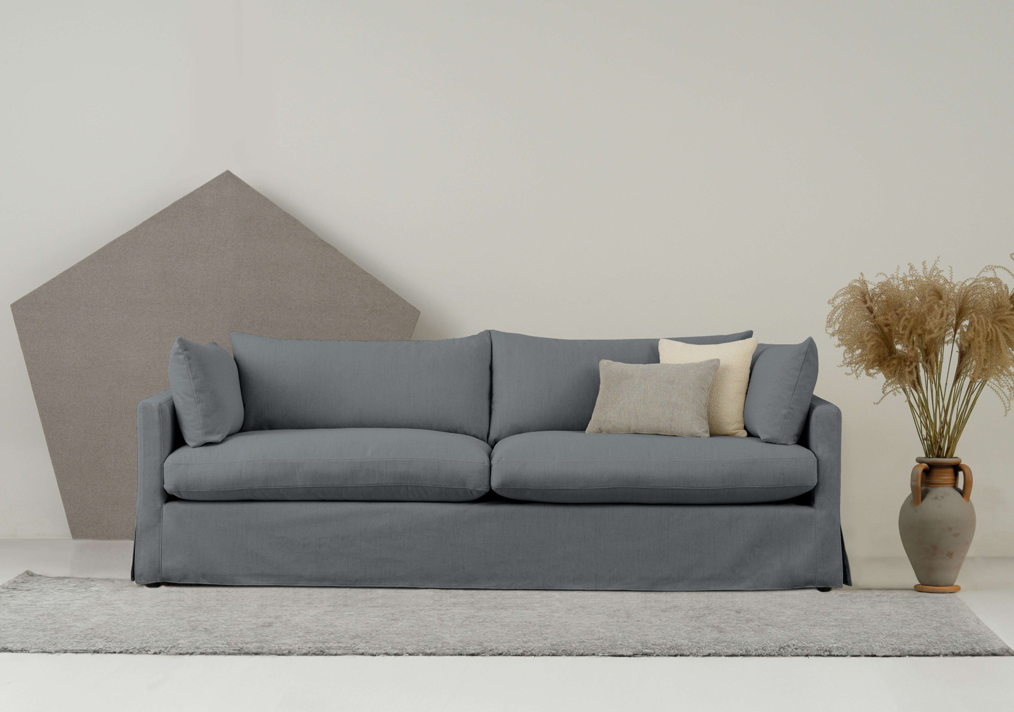 3-Sitzer ANDAS "Joucas, Hussensofa, Breite 244 cm", grau (dunkelgrau), B:244cm H:85cm T:104cm, 100% polyester, Sofas, extra tiefe Sitzfläche, mit Faserball-Füllung für mehr Sitzkomfort