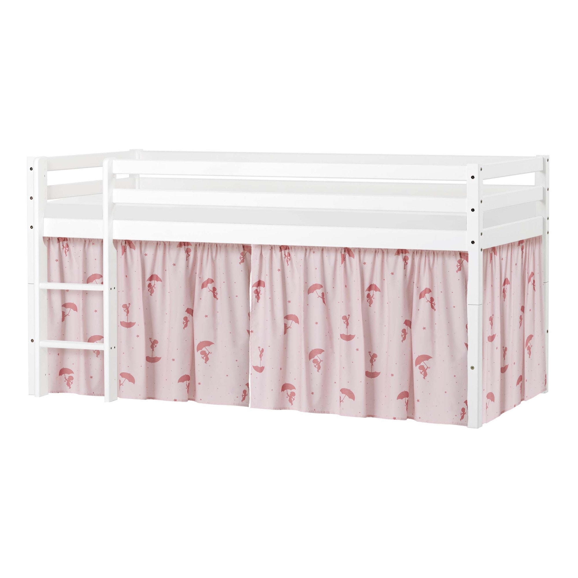 Spielbett HOPPEKIDS "ECO Dream, Hochbett, teilbar in 2 Einzelbetten", rot (rot, weiß), B:101cm H:105cm L:208cm, Vorhang: 100% Baumwolle, Matratzenbezug: 100% Baumwolle, Matratze: Schaum, Betten, Massivholz, wahlweise in 2 Größen und 4 Farben,...