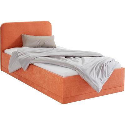 Polsterbett, orange (terrafarben), B:110cm L:210cm, Bezug Bett: wahlweise Microfaser (100% Polyester), Strukturstoff (77% Polyester, 23% Viskose) oder Kunstleder, Bonnell-Federkernmatratze: Mischgewebe (51% Polyprophlen, 39% Polyester, 10%... Image