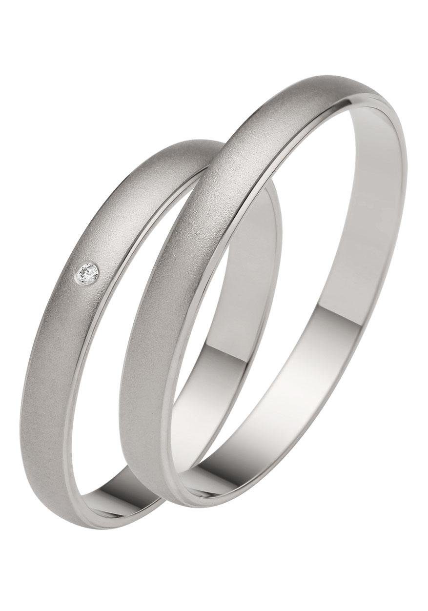 Trauring FIRETTI "Schmuck Geschenk Gold 375 Hochzeit Ehering "LIEBE" Gr. 70, weiß (weißgoldfarben), Fingerringe, 70, ohne Brillant, Weißgold 375, 3mm, Made in Germany, wahlweise mit oder ohne Brillant Image