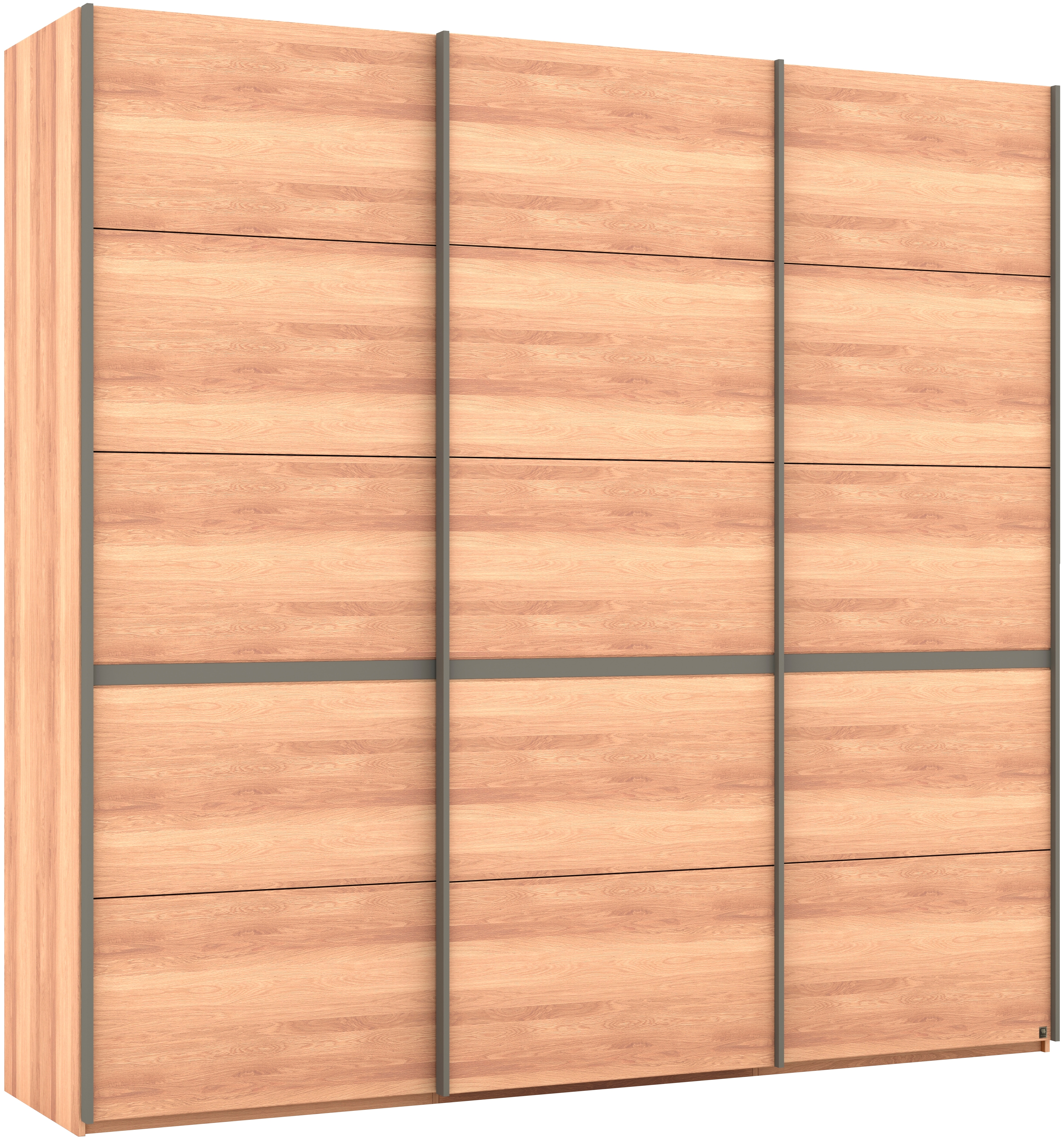 Schwebetürenschrank MUSTERRING "Sorrent, Kleiderschrank, Schrank, Schiebetüren", braun, B:250cm H:236cm, Schränke, Schwebetürenschrank, Türen in Eiche massiv mit Kassetten-Optik, verschiedene Maße verfügbar