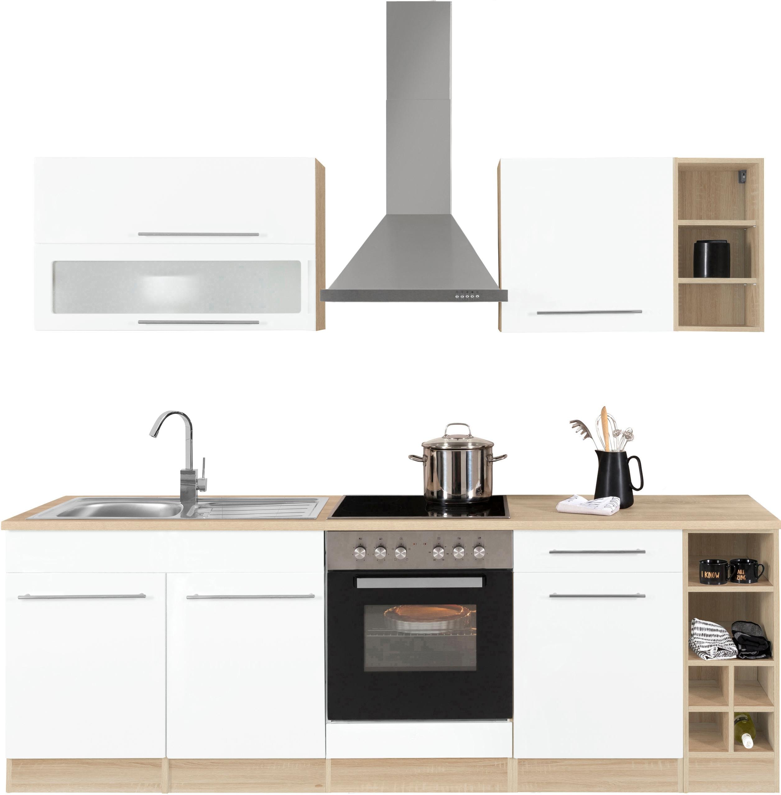 Küchenzeile KOCHSTATION "KS-Eton", weiß (küche: weiß, korpus: eichefarben, arbeitsplatte: eichefarben), B:240cm T:60cm, Komplettküchen-Sets, ohne E-Geräte, Breite 240 cm Image