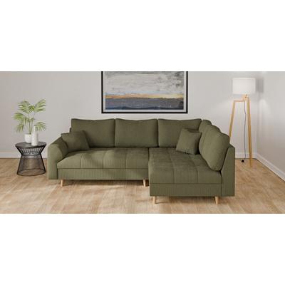 Ecksofa HOME AFFAIRE "CHARRE L-Form mit Ottomane, Maße B/T/H: 231/161/81 cm", grün, B:231cm H:81cm T:161cm, 100% Polyester, Sofas, feine Steppung, lose Rücken- und Zierkissen, auch in Cord und Bouclé, Topseller Image