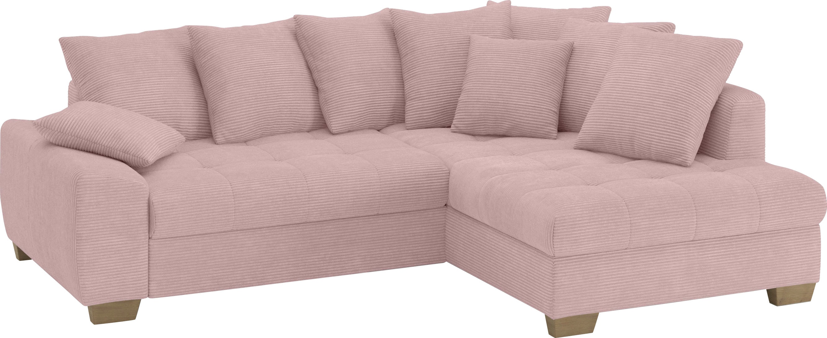 Ecksofa MR. COUCH "Nikita II, L-Form, bis 140kg pro Sitzplatz belastbar", rosa (stripes 8626 flamingo), B:243cm H:88cm T:190cm, Stripes (92% Polyester / 8% Nylon), Sofas, mit Kaltschaumpolsterung, wahlweise mit Bett und Bettkasten