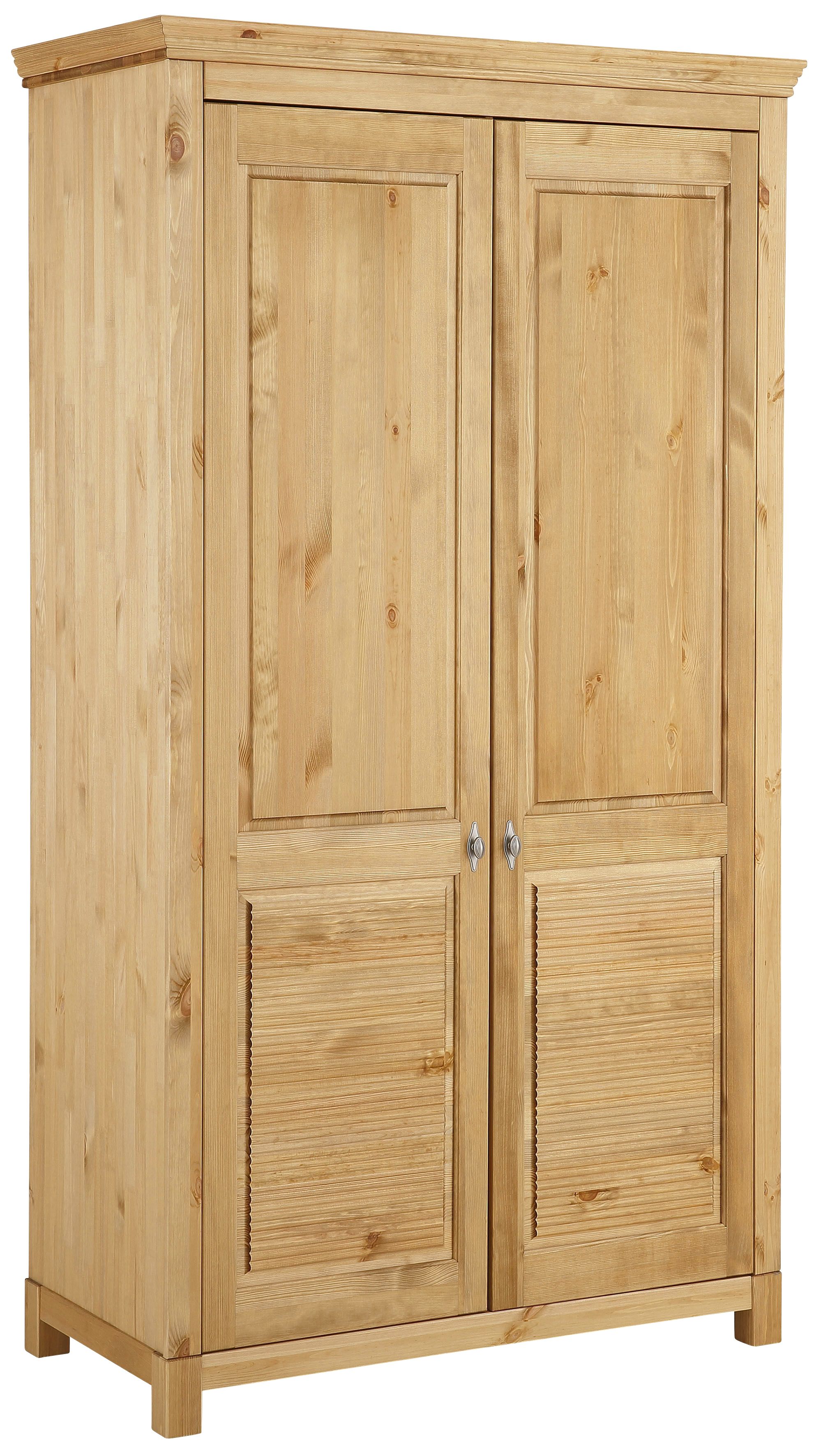 Kleiderschrank HOME AFFAIRE "Rauna, mit Lamellen und Kassetten, klassischer Landhausstil, rustikal", beige (natur geölt), B:113cm H:195cm T:60cm, Massivholz, Schränke, Kleiderschrank, massive Kiefer, Metallgriffe, mehrere Varianten, zeitloses Design