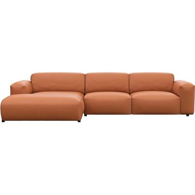 Ecksofa FLEXLUX "Lucera bequem und komfortabel durch hochwertigen Sitzaufbau, L-Form", braun (modern cognac braun), B:319cm H:73cm T:171cm, 100% Echteder, Sofas, modern & anschmiegsam, Kaltschaum, Stahl-Wellenunterfederung Image