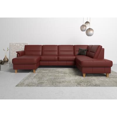 Wohnlandschaft HOME AFFAIRE "Palmera U-Form", rot (merlot), B:308cm H:89cm T:212cm, Luxus-Microfaser (100% Polyester), Struktur (100% Polyester), Luxus-Microfaser in Lederoptik (100% Polyester), Sofas, Federkern, wahlweise mit Bettfunktion und... Image