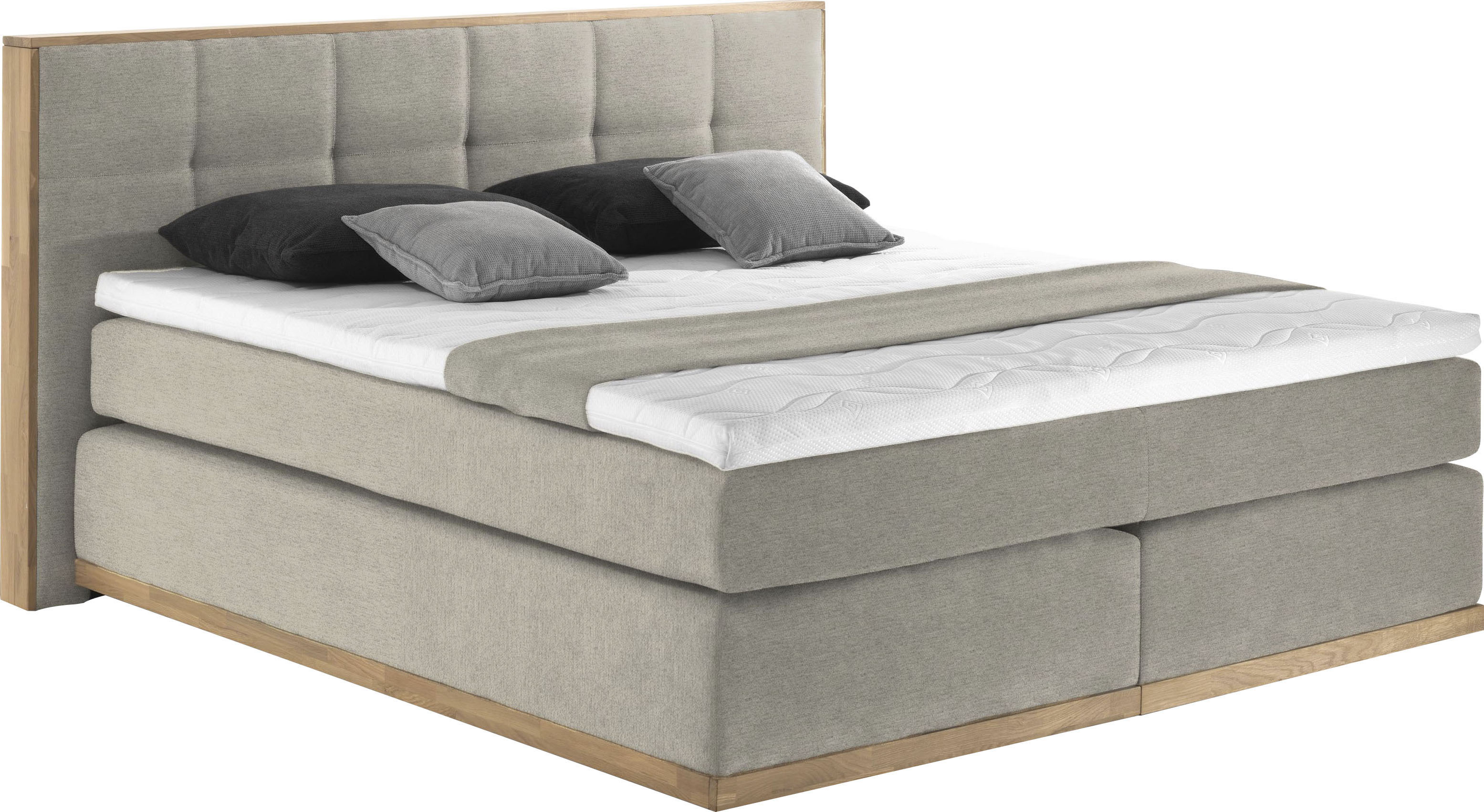 Boxspringbett PLACES OF STYLE "Vinton", beige, B:180cm L:213cm, Komplettbetten, Boxspringbett, aus massiver Eiche, verschiedene Härtegrade (auch H4), Topseller Image