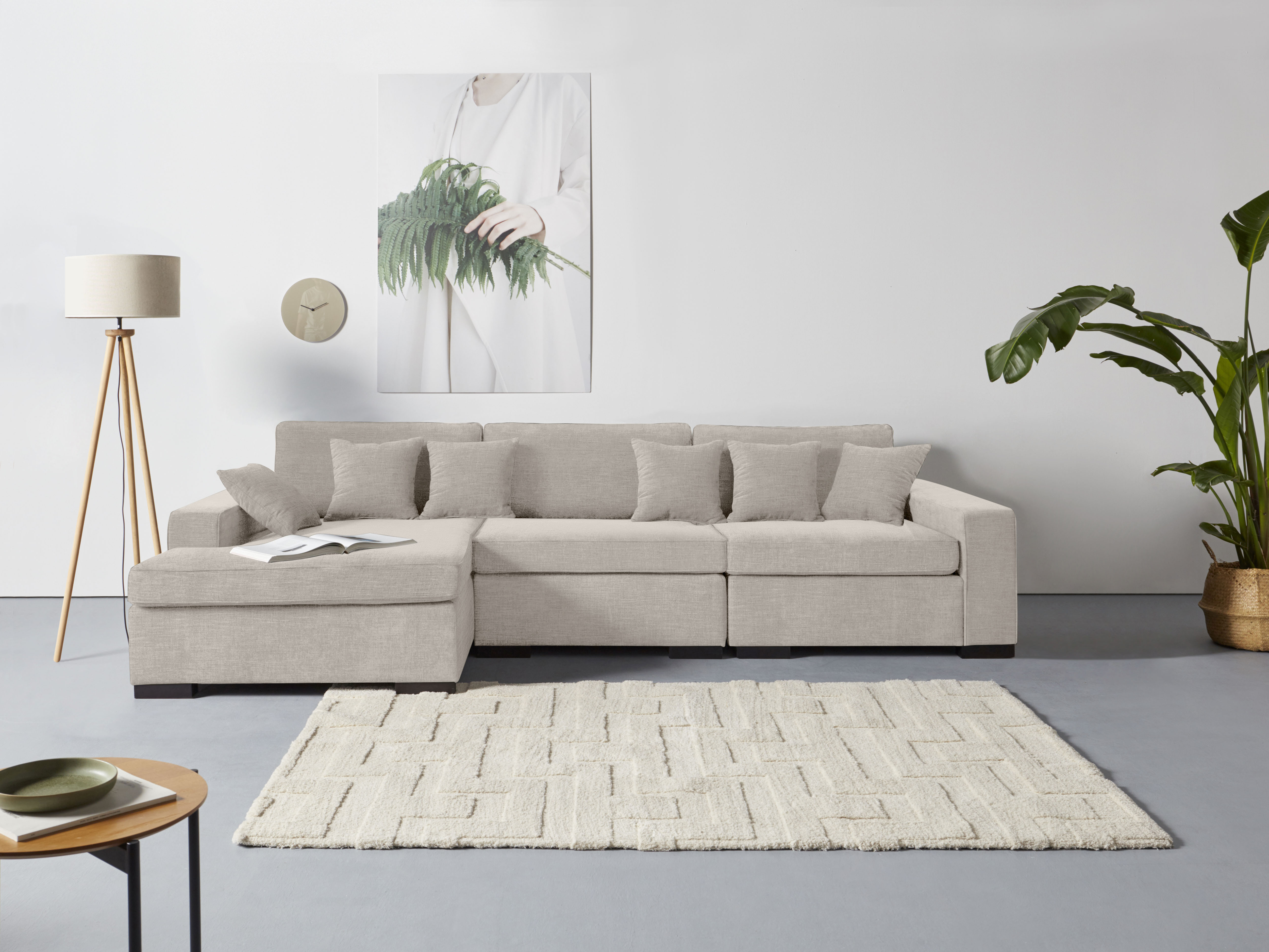 Ottomane HOME AFFAIRE "Skara L-Form", beige (natur), B:310cm H:86cm T:100cm, 100% Polyester, Sofas, Ottomane, Lounge-Sofa mit Federkernpolsterung, in vielen Bezugsvarianten