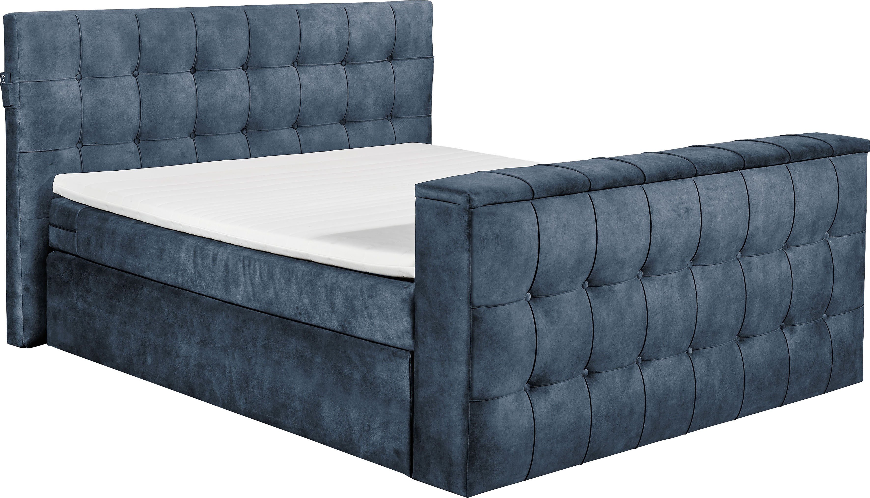 Boxspringbett "Richmond", blau (mondscheinblau), B:203cm L:243cm, SET ONE BY MUSTERRING, Komplettbetten, Boxspringbett, versenkbarer TV- Halterung mit Fernbedienung Image