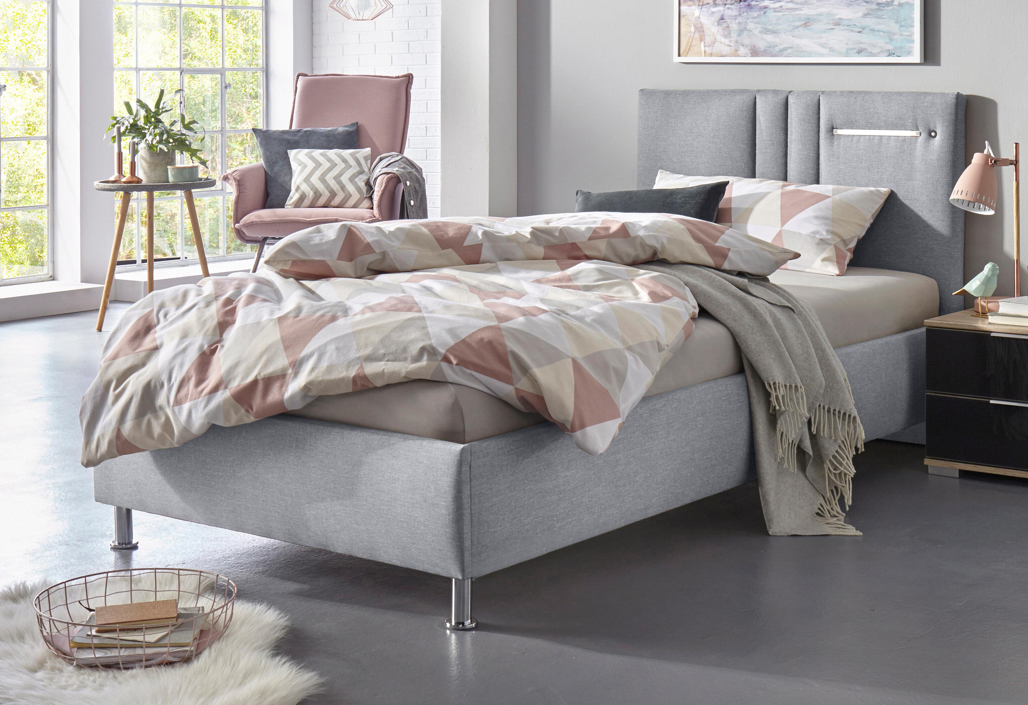 Polsterbett "Elba", grau, B:130cm L:210cm, Bezug Bett: Microfaser (100% Polyester) oder Strukturstoff (77% Polyester, 23% Viskose);Bonnell-Federkernmatratze: 51% Polypropylen, 39% Polyester und 10% Baumwolle;Kaltschaummatratze: 100% Polyester, Bezug... Image