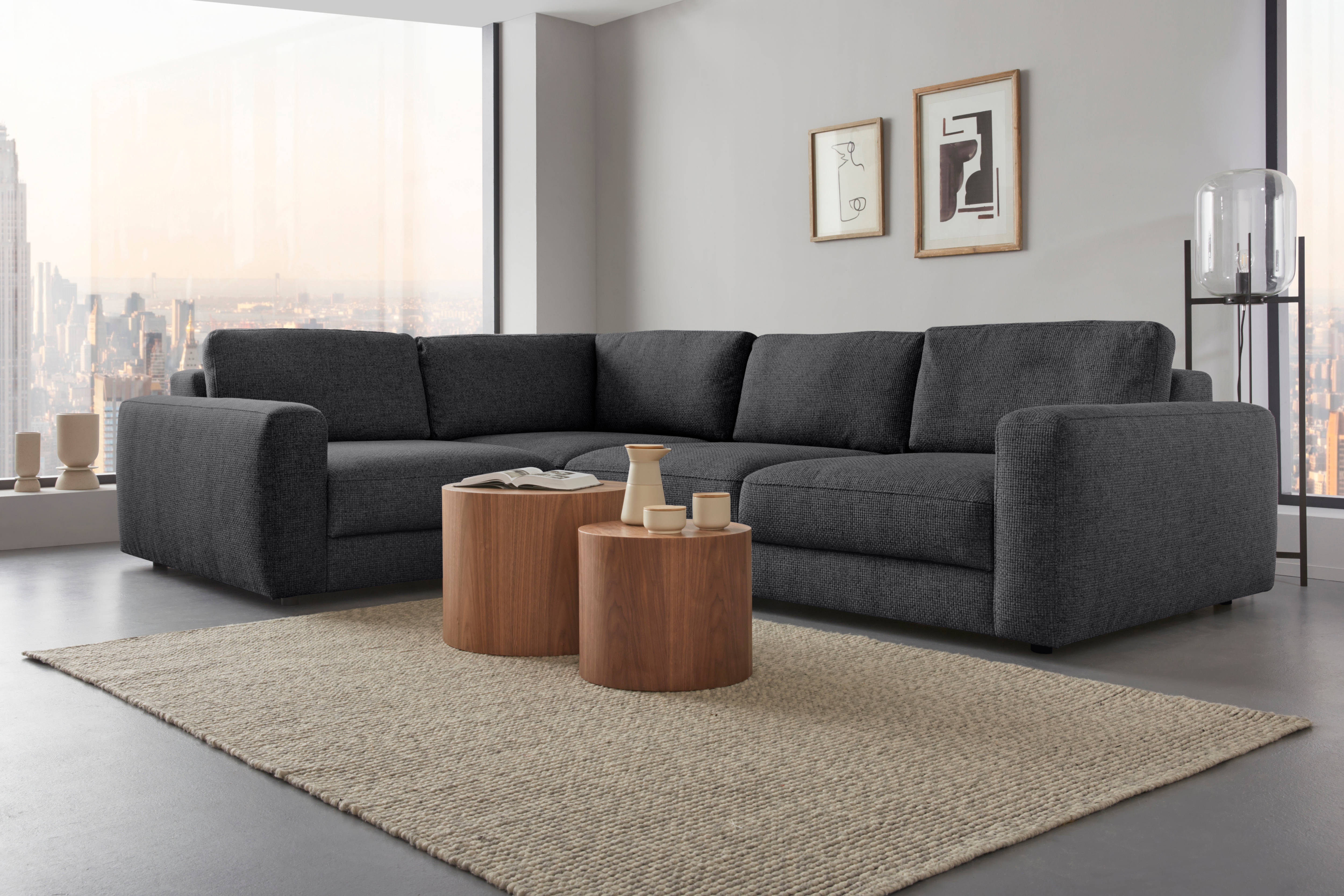 Ecksofa PLACES OF STYLE "Bloomfield, Mega Polsterecke, Breite 289cm, viel Platz, L-Form", grau (obsidian), B:209cm H:84cm T:289cm, 100% Polyester, Sofas, In verschiedenen Größen