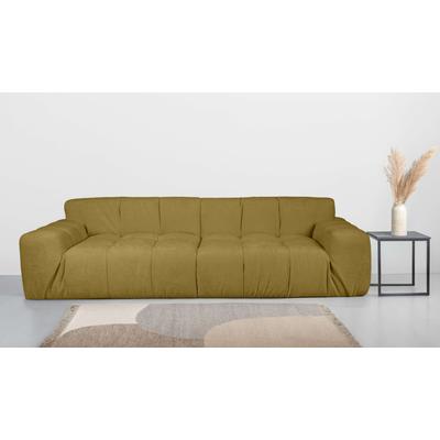 3-Sitzer INOSIGN "Calmara, Breite 286 cm, weicher Lounge-Sitzkomfort", gelb (mustard), B:286cm H:77cm T:116cm, 100% PES, Sofas, bodentief, Samt oder Chenille, mit Knopfsteppung Image