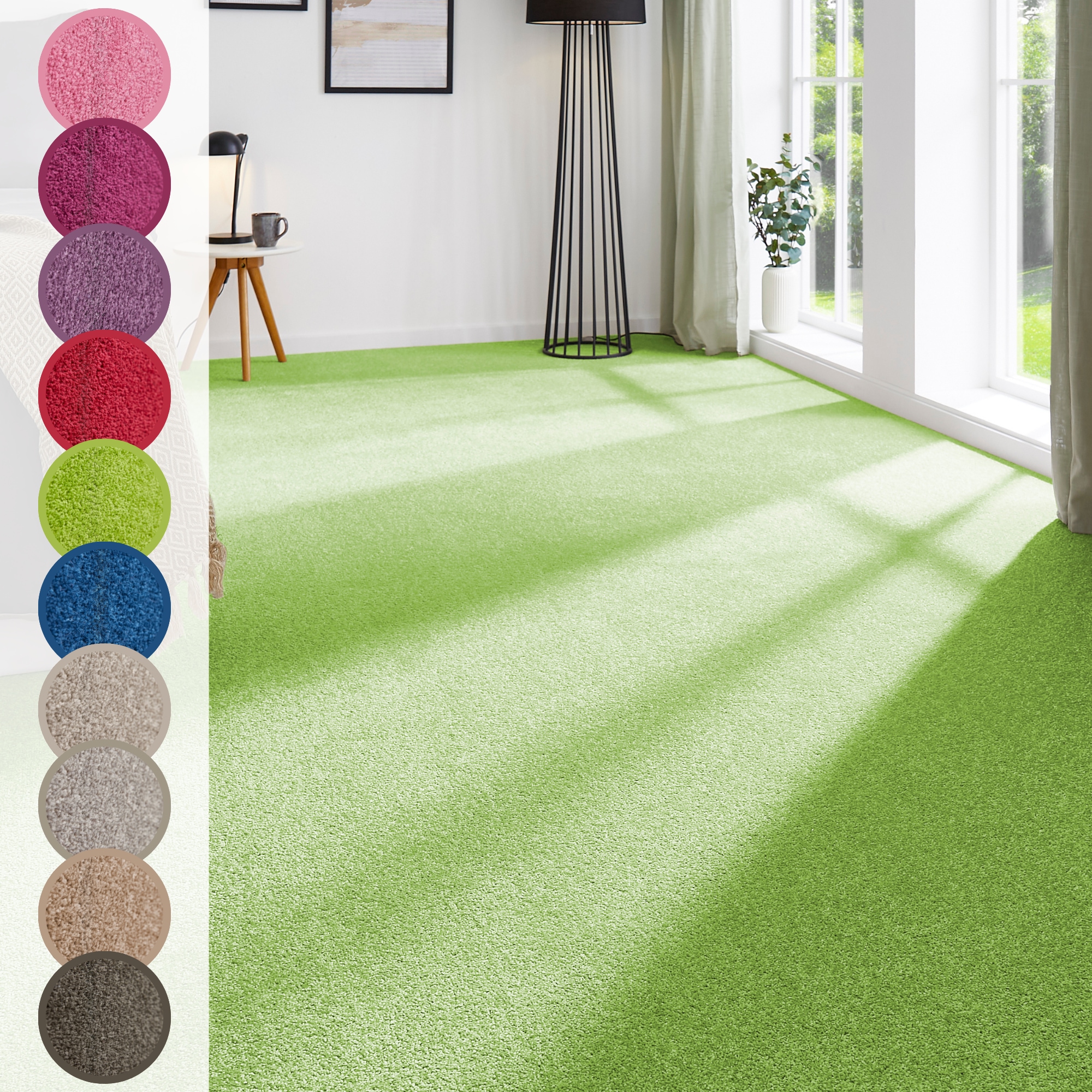 Teppichboden ANDIAMO "Ines, Kräuselvelours, Made in Netherlands", grün, B:400cm H:8,5mm L:300cm, Kunstfaser, Teppiche, Uni Farben, Breite 400 cm, strapazierfähig & pflegeleicht