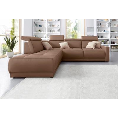 Ecksofa DOMO COLLECTION "Ava, moderne Sitzheftung mit toller Doppelnaht, komfortabel, L-Form", braun (espresso), B:266cm H:84cm T:99cm, Kunstleder SOFTLUX, Struktur fein (100% Polyester), Zierkissen: Microfaser PRIMABELLE (100% Polyester), Struktur... Image