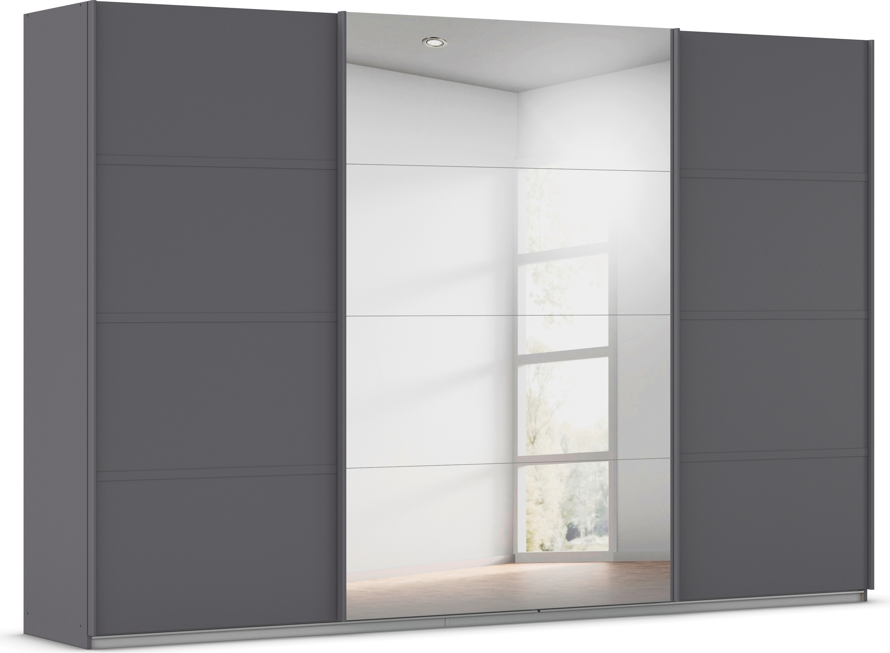 Kleiderschrank RAUCH "Schwebetürenschrank OTTO´s Choice Garderobe Schrank TOP ANGEBOT Avola", graumetallic, leisten graumetallic, B:315cm H:229cm T:62cm, Holzwerkstoff, Schränke, mit eleganten Zierleisten in Chrom, Schwarz oder Weiß MADE IN GERMANY,... Image