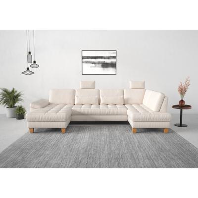 Wohnlandschaft SIT & MORE "Westham U-Form", beige (creme), B:338cm H:88cm T:172cm, 100% Polyester, Sofas, wahlweise mit Bettfunktion, Bettkasten, Sitztiefenverstellung Image