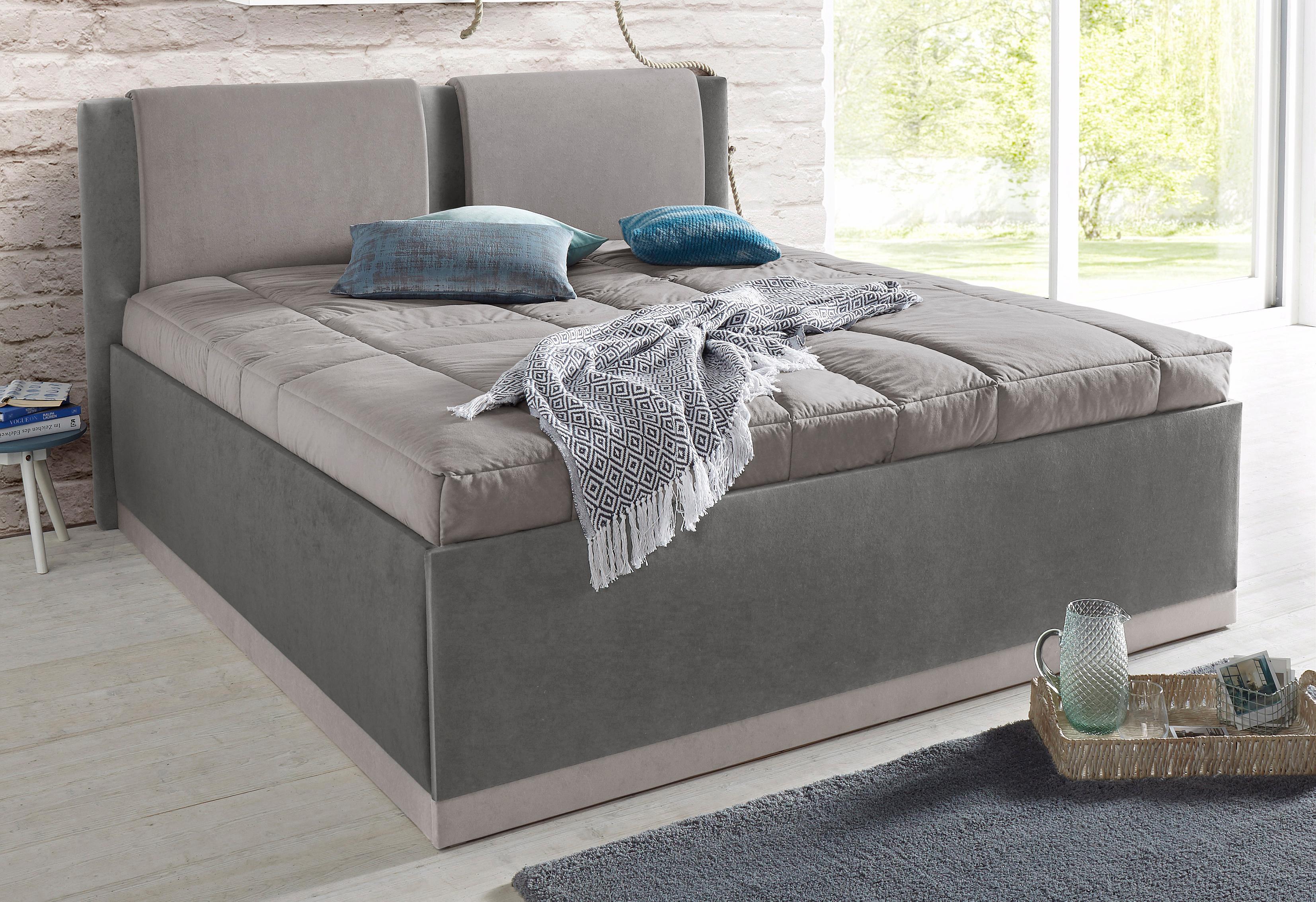 Polsterbett, grau (dunkelgrau, hellgrau), B:217cm L:212cm, Bezug Bett: Microfaser (100% Polyester);Bonnell-Federkernmatratze: Frottee (100% Polyester);Tonnentaschen-Federkernmatratze: 80% Baumwolle und 20% Polyester, Bezug abnehm- und waschbar bis...