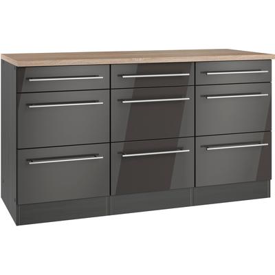 Unterschrank KOCHSTATION "KS-Wien", grau (hochglanz grau, grafit), B:150cm H:85cm T:60cm, Schränke, edel aussehende gestiftete Fronten Image