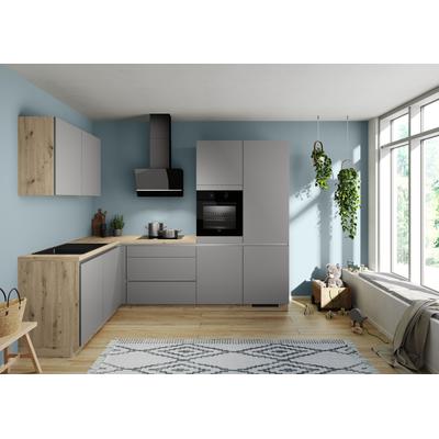 Winkelküche IMPULS KÜCHEN "Dublin", Ausrichtung wählbar, Schubkästen mit Soft-Close", grau (front: schiefergrau, korpus: eiche, nachbildung hell, arbeitsplatte: eiche, nachbildung hell), B:460cm H:222cm T:60cm, Komplettküchen-Sets, vormontiert,... Image