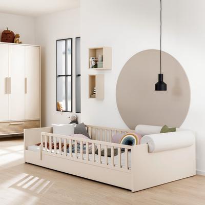 Kinderbett PAIDI "LITTLE FLO, vom Baby bis zum Teeni, in mehreren Farben und Breiten", beige (cashmere, beige), B:127,6cm H:50,8cm L:205,6cm, Betten, umbaubar zum Kinder- oder Jugendbett, Bodenbett auch als Sofa nutzbar