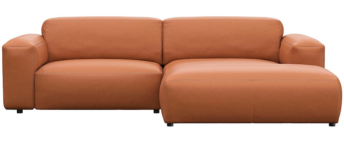 Ecksofa FLEXLUX "Lucera Chaislongue rechts oder links, L-Form, bequem", braun (modern cognac braun), B:257cm H:73cm T:171cm, 100% Echteder, Sofas, Ecksofa, modern & anschmiegsam, Kaltschaum, Stahl-Wellenunterfederung