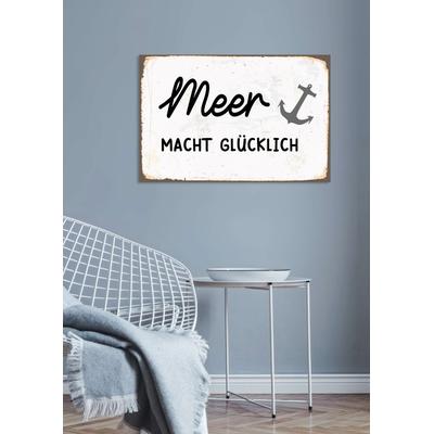 Metallbild QUEENCE "Meer macht glücklich", schwarz (farbe bild(er): schwarz), B:45cm H:30cm, Stahl, Metall, Bilder, Stahlschilder Image