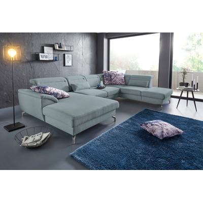 Wohnlandschaft SIT & MORE "Percy U-Form", blau (aqua), B:343cm T:235cm, Sofas, 12 cm Fußhöhe, Sitztiefenverstellung, wahlweise in 2 Fußfarben Image