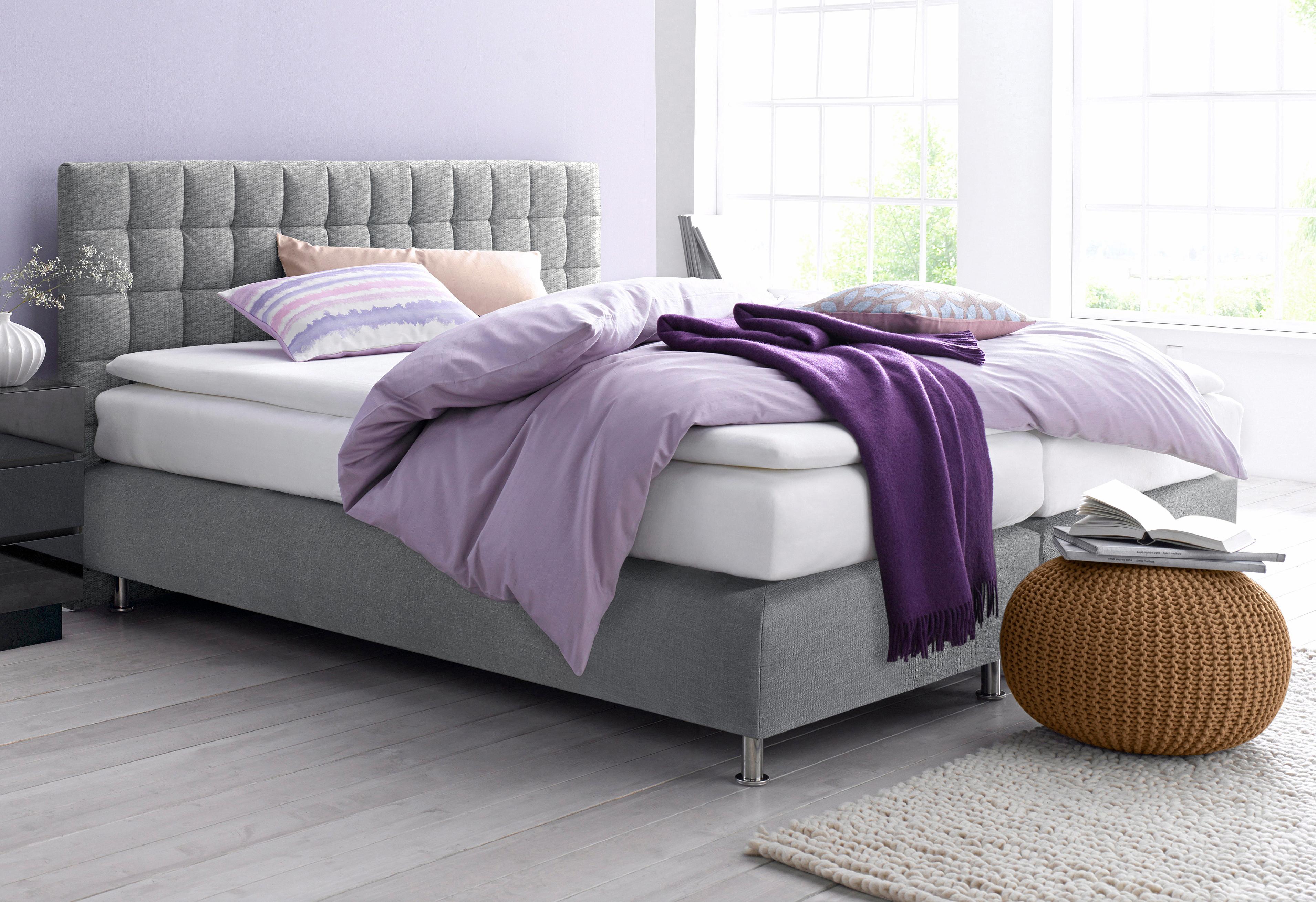 Boxspringbett, grau, B:155cm L:210cm, Microvelours (100% Polyester);Strukturstoff (77% Polyester und 23% Viskose);Bonnell-Federkern-Matratzenbezug: 100% Polyester;Kaltschaum-Matratzenbezug: Frottee 100% Polyester, WESTFALIA SCHLAFKOMFORT,... Image