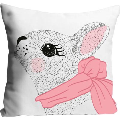 Dekokissen QUEENCE "Aristeas", rosa (weiß, rosa, bedruckt), B:40cm L:40cm, Polyester, Dekokissen_Sitzkissen_Kissenhüllen, mit einem Hasen mit Schal Image