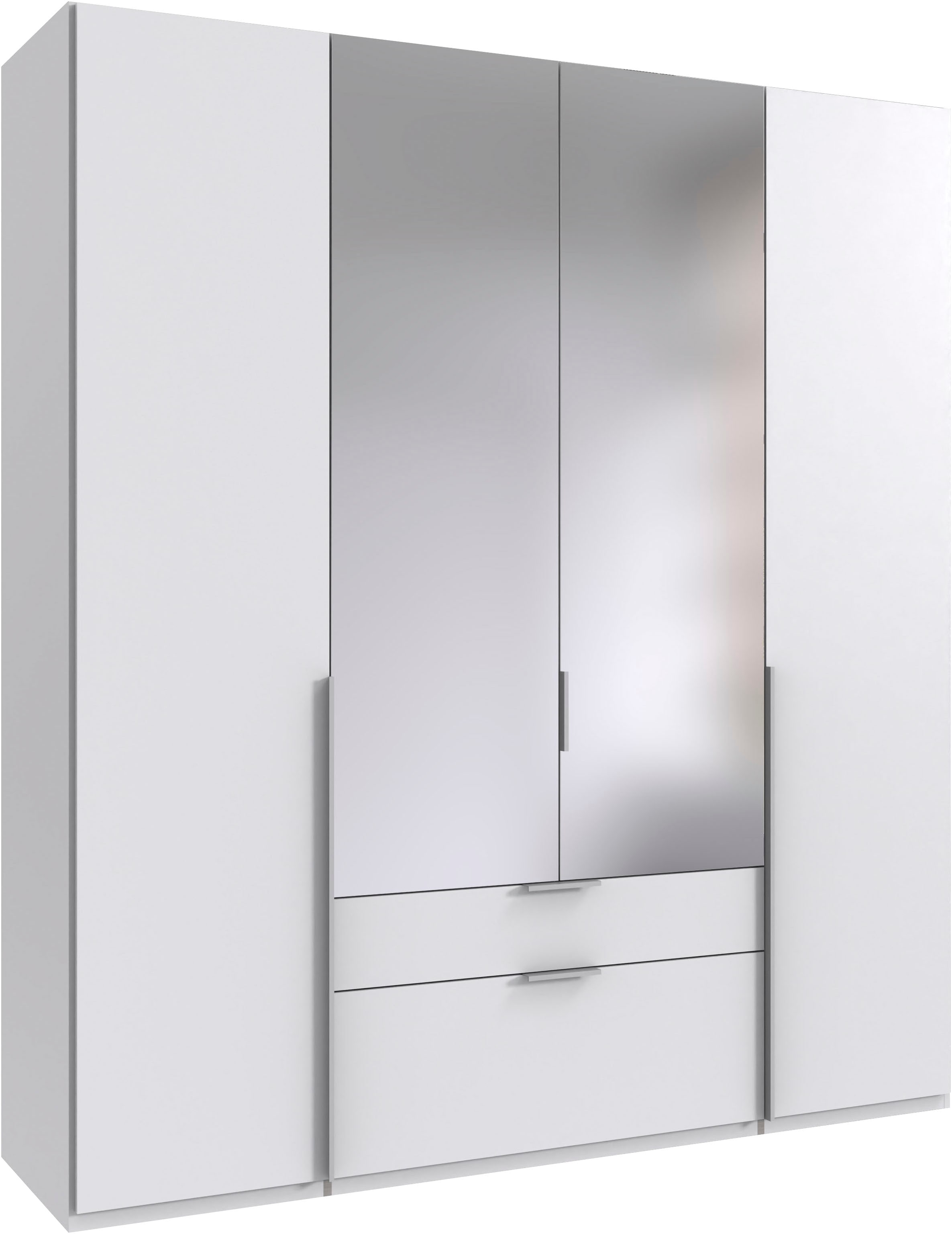 Drehtürenschrank WIMEX "Mugano", weiß (weiß, griffe alufarben), B:180cm H:208cm T:58cm, Holzwerkstoff, Schränke, wahlweise mit oder ohne Spiegel, mit Schubladen Image