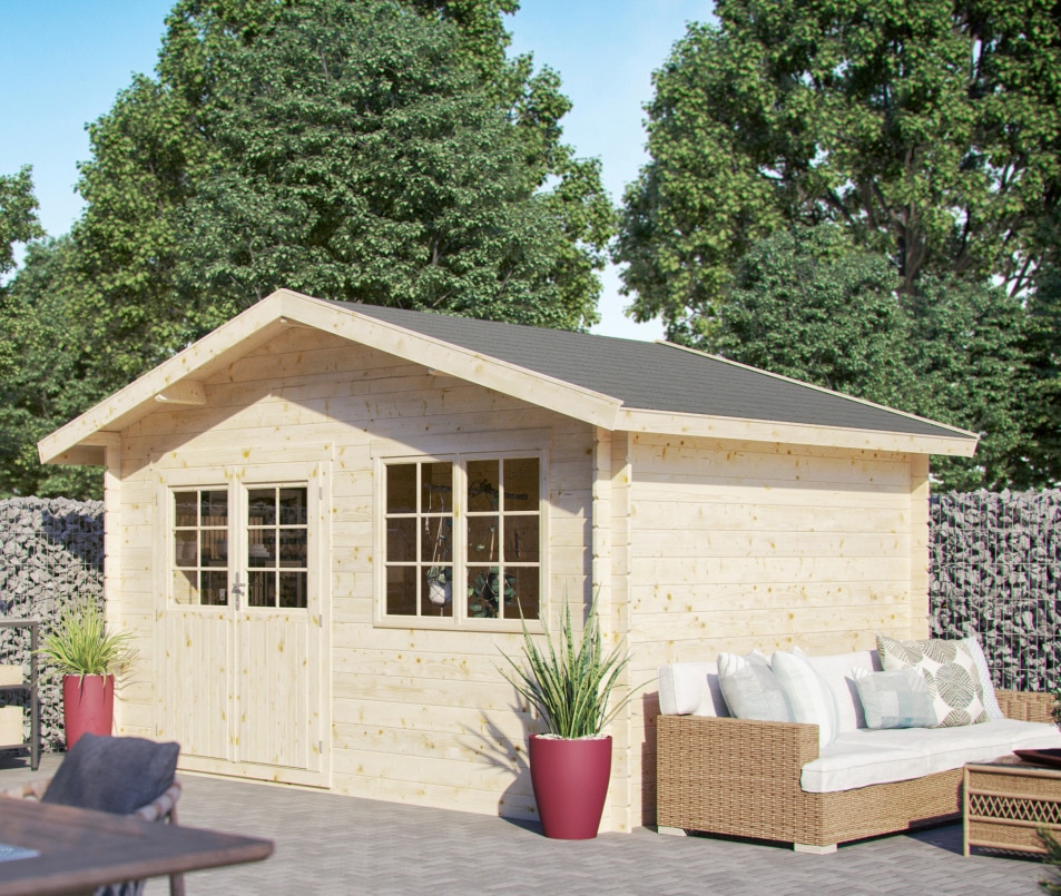 Gartenhaus KIEHN-HOLZ "Gipsberg 1", beige (naturbelassen), Fußboden im Gartenhaus, Dachschindeln, Holzwerkstoff, Gartenhäuser, Gartenhaus