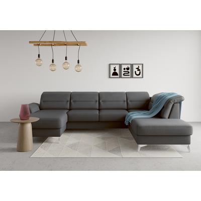 Wohnlandschaft SIT & MORE "Sinatra U-Form", grau (dunkelgrau), B:326cm H:85cm T:220cm, 98% Polyester, 2% Polyamid, Sofas, optional mit Kopfteilverstellung und Armteilfunktion etc. Image