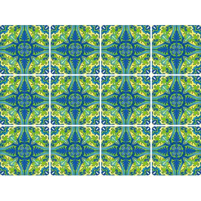 Fliesenaufkleber QUEENCE "Muster III", bunt (blau, grün, gelb), B:15cm H:15cm T:0,1cm, Fliesenaufkleber, Stickerfliesen, selbstklebend, Sticker, 12er Set Image