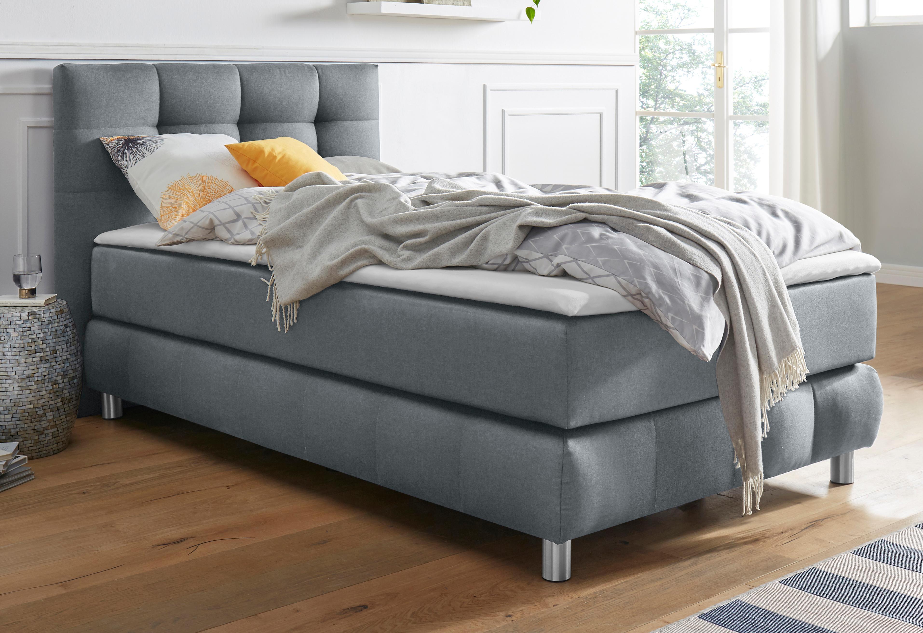 Boxspringbett ANDAS "Salo", grau, B:104cm L:211cm, Struktur (100% Polyester);Bezug der Spiegelfläche Matratzendrell aus 100% Polyester;Samtoptik (100% Polyester), Komplettbetten, Boxspringbett, incl. Topper, 6 Breiten, 2 Härtegrade, TFK auch in... Image