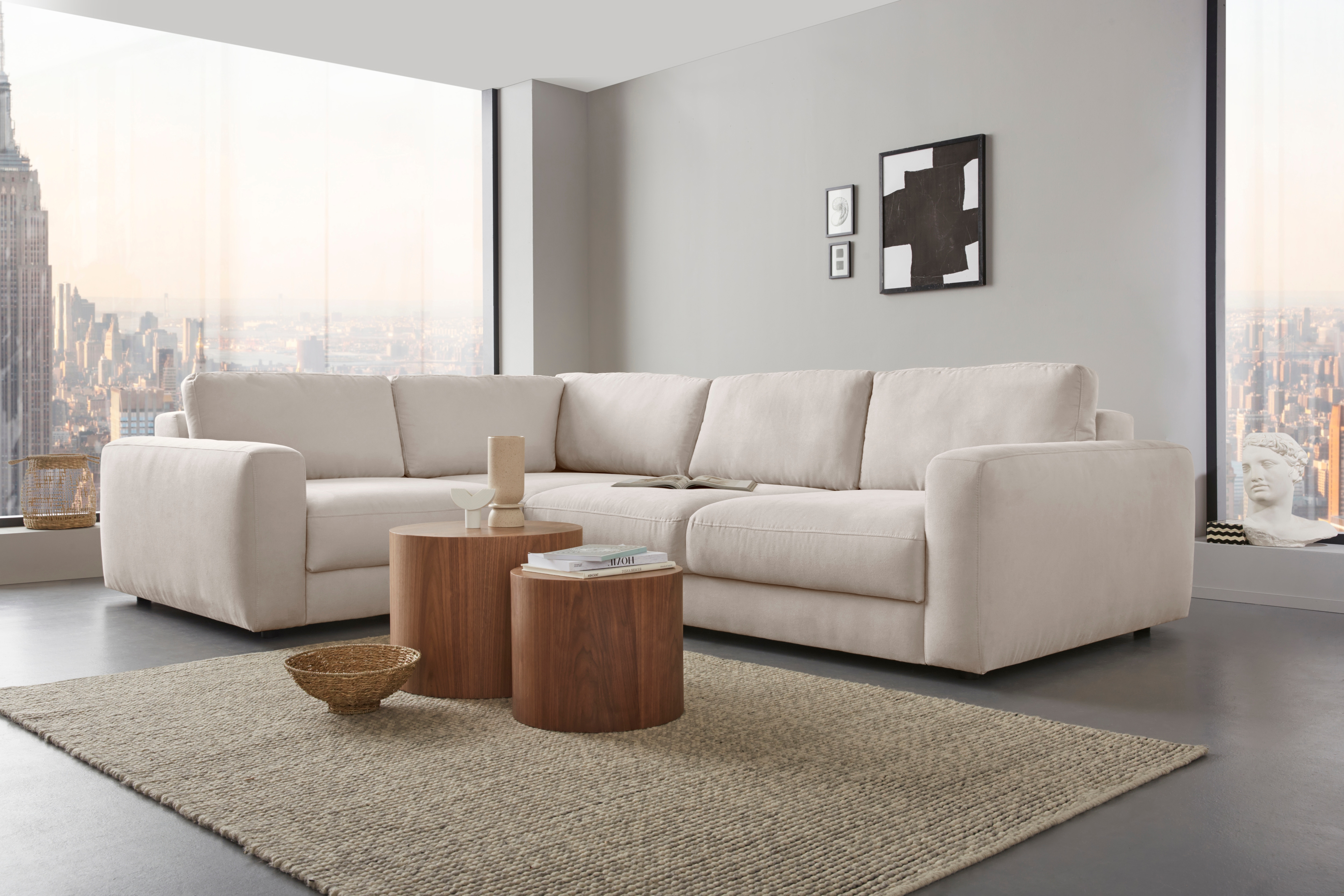 Ecksofa HOME AFFAIRE "Bloomfield, Breite 304cm, Mega Polsterecke mit viel Platz, L-Form", beige, B:224cm H:84cm T:304cm, 92% Polyester 8% Nylon, Sofas, Ecksofa, extra tiefe Sitzfläche, wahlweise mit Sitztiefenverstellung, Topseller