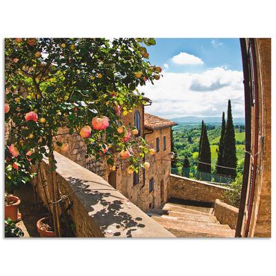 Wandbild ARTLAND "Rosen auf Balkon Toskanalandschaft", grün (farbe bild(er): grün), B:60cm H:45cm, Bilder, als Alubild, Outdoorbild, Leinwandbild, Poster, Wandaufkleber Image