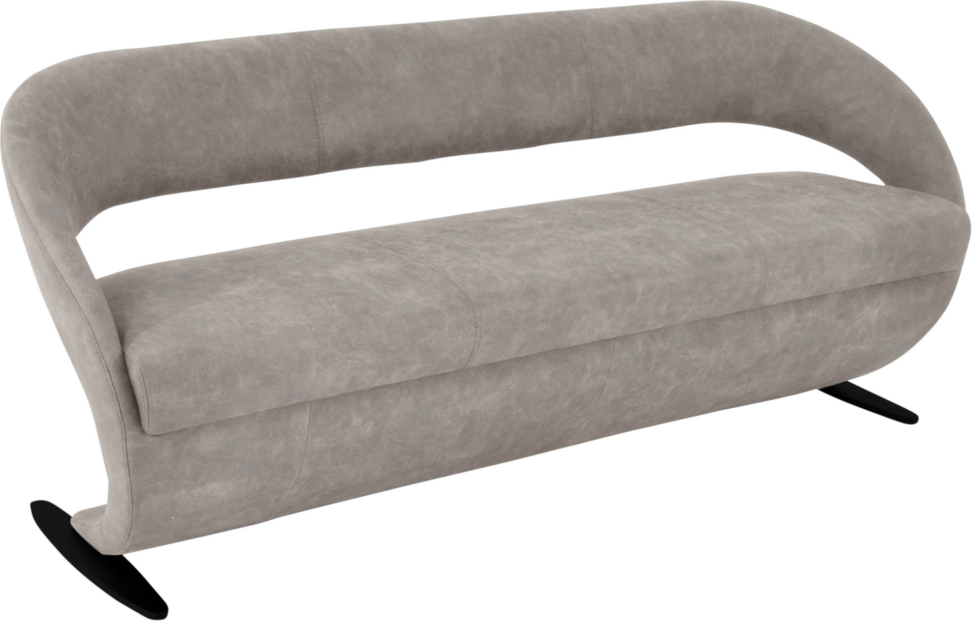 Polsterbank K+W KOMFORT & WOHNEN "Wave", grau (hellgrau), B:204cm H:83cm T:68cm, 785: Microfaser, 100% Polyester, Sitzbänke, Polsterbank, in geschwungener Optik mit Metallkufe in schwarz Struktur