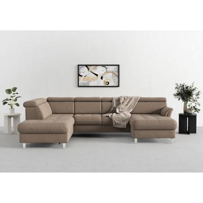 Wohnlandschaft SIT & MORE "Marano U-Form", grau (taupe), B:304cm T:216cm, 98% Polyester, 2% Polyamid, Sofas, inklusive Kopfteilverstellung, wahlweise mit Bettfunktion, Bettkasten Image
