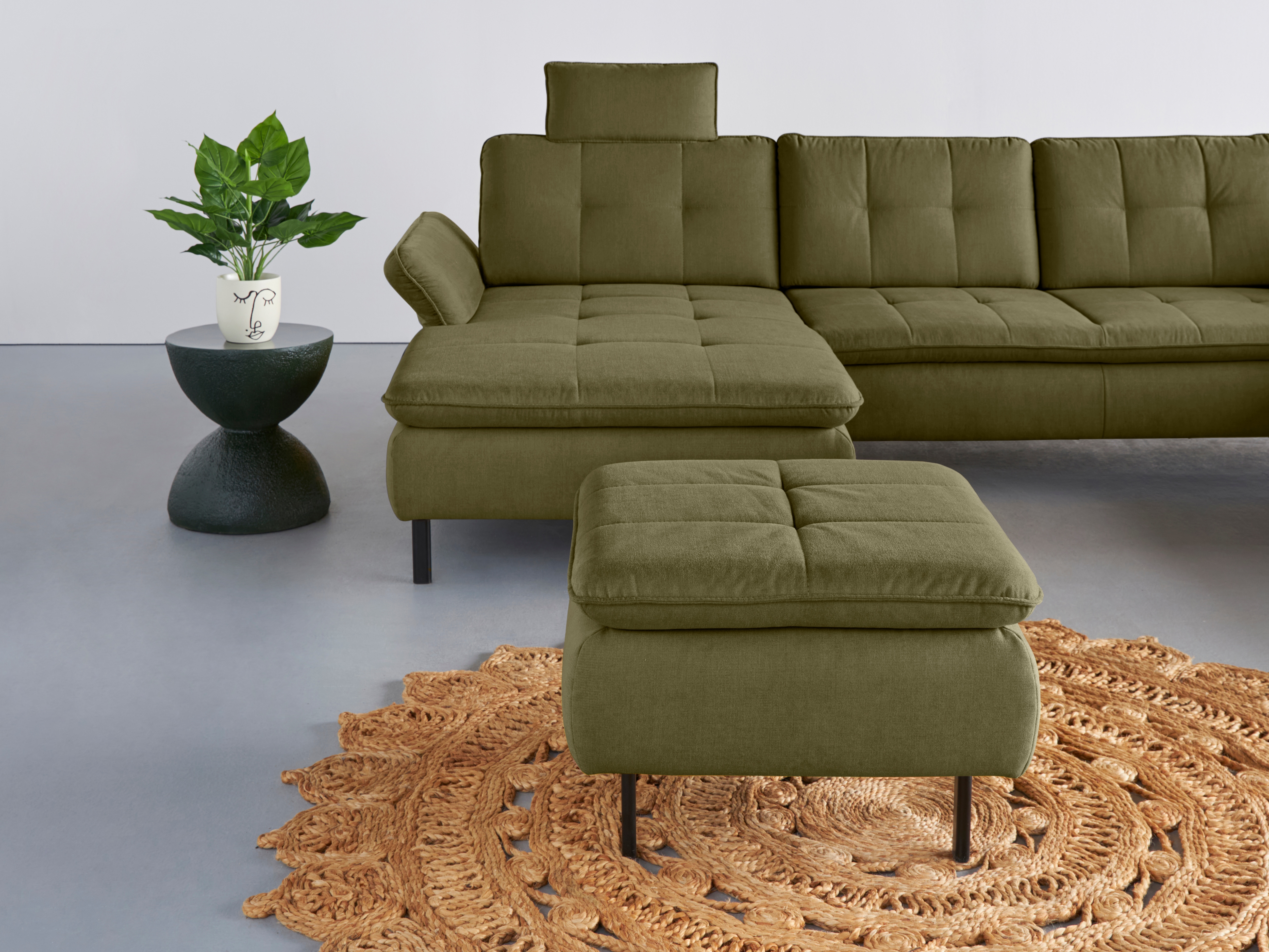 Polsterhocker HOME AFFAIRE "Birkholm", grün (olive), B:65cm H:44cm T:65cm, 98% Polyester 2% Polyamid, Hocker, Polsterhocker, passend zur Serie "Birkholm", B/T/H: 65/65/44 cm Image