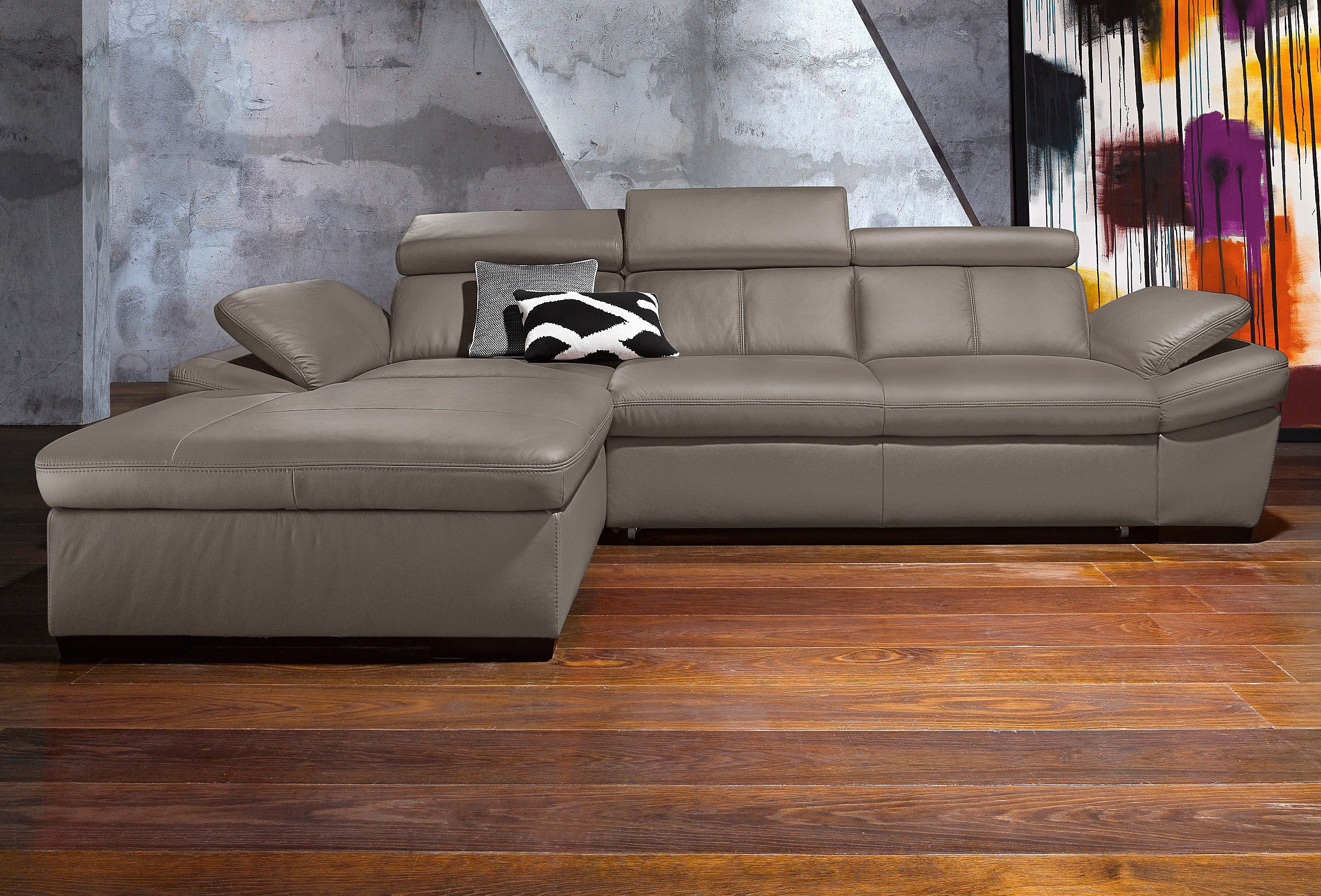 Ecksofa EXXPO - SOFA FASHION "Salerno, Funktionssofa, Breite 280cm, hoher Sitzkomfort, L-Form", grau (delfin), B:280cm H:77cm T:170cm, Microfaser-Primabelle (100% Polyester);NaturLEDER;Kunstleder;Lederfaserstoff;Luxus-Microfaser Lederoptik, Sofas,...