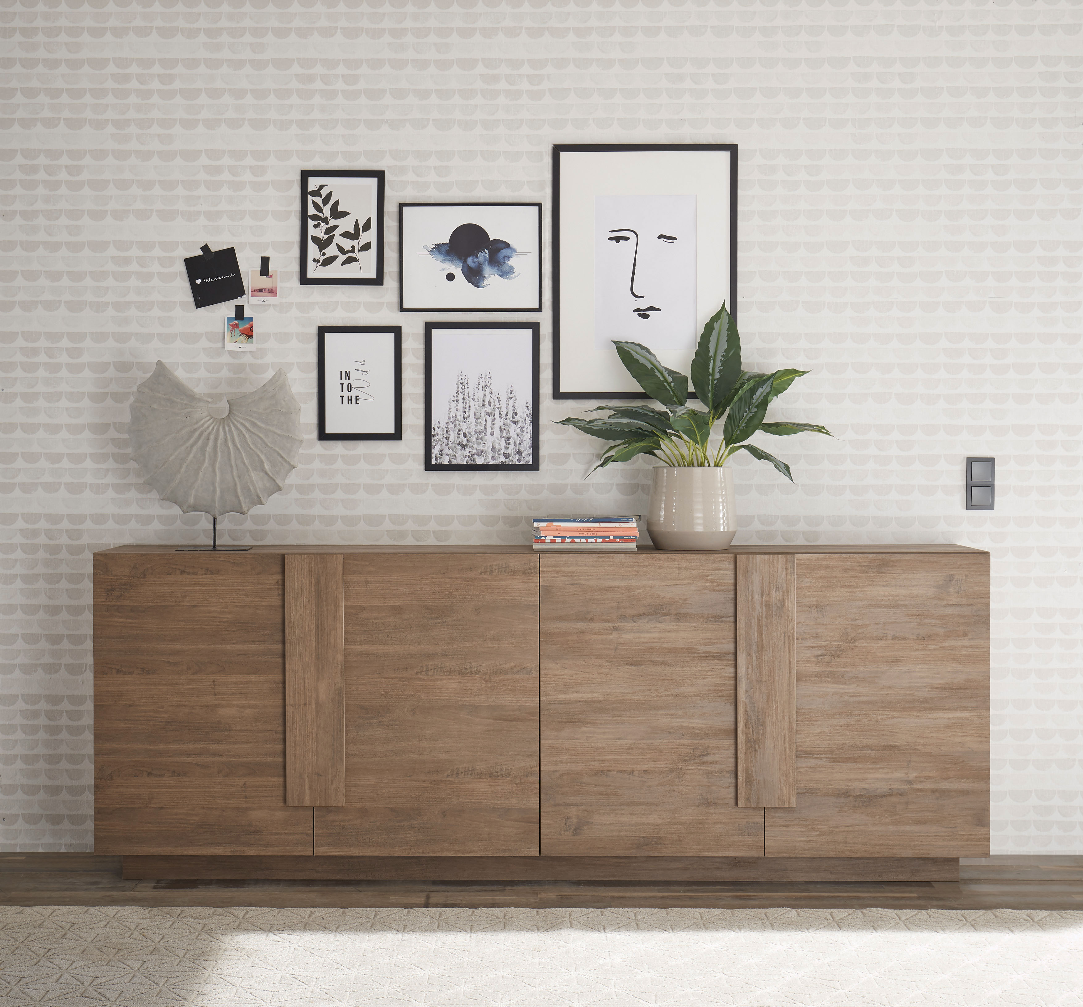 Sideboard HOME AFFAIRE "Jupiter, Breite 241 cm, Kommode 4 Türen - Soft Closing, Anrichte", braun (mercure nb holzstruktur), B:241cm H:90cm T:44cm, Sideboards, Sideboard, moderne Griffblende, FSC, cleveres Stauraumkonzept