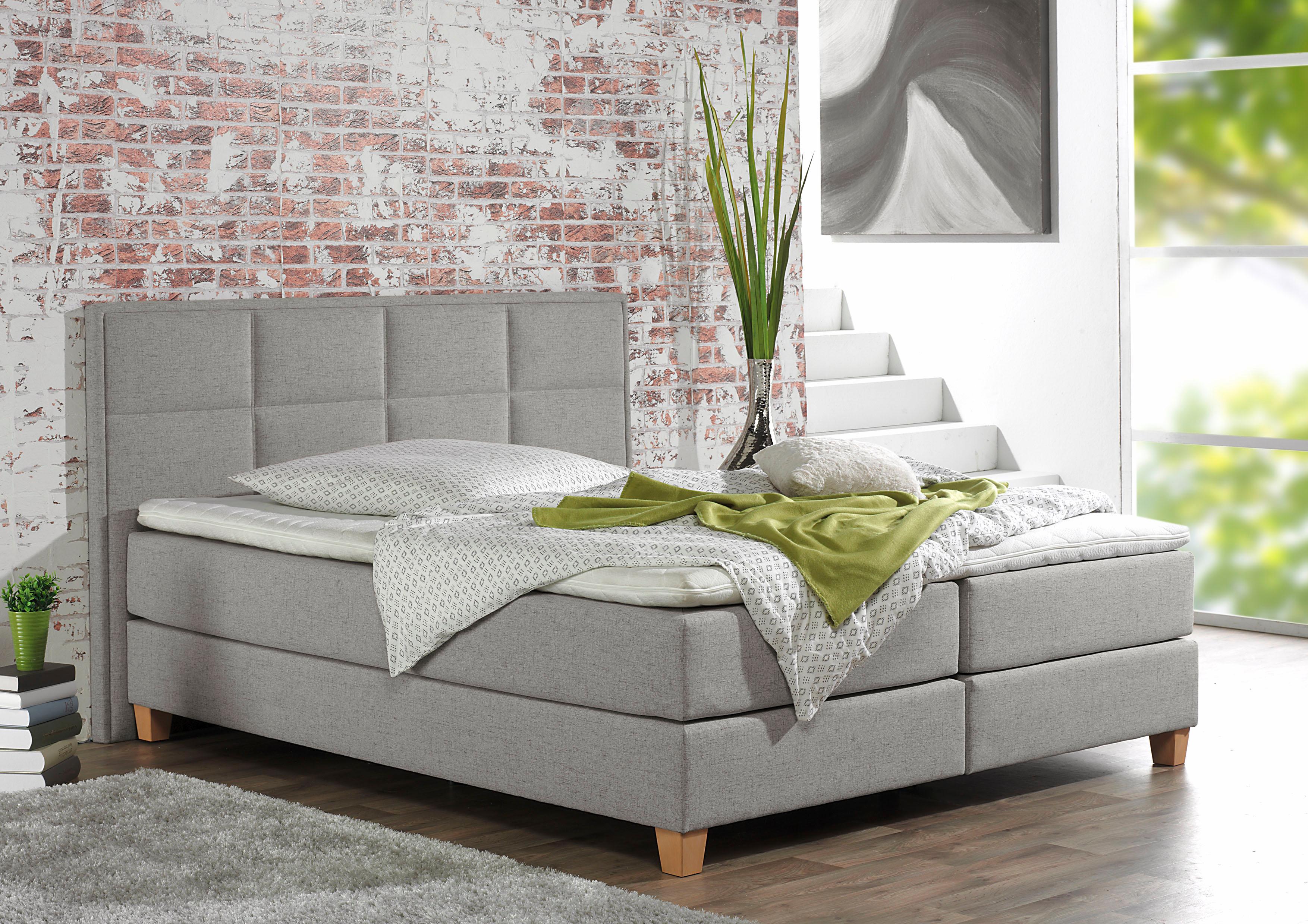 Boxspringbett HOME AFFAIRE "Casey", grau (silbergrau), B:191cm L:209cm, Struktur fein (100% Polyester), Komplettbetten, Boxspringbett, in 5 Breiten, 3 Ausführungen, 2 Härtegraden, Steppung, Topper Image