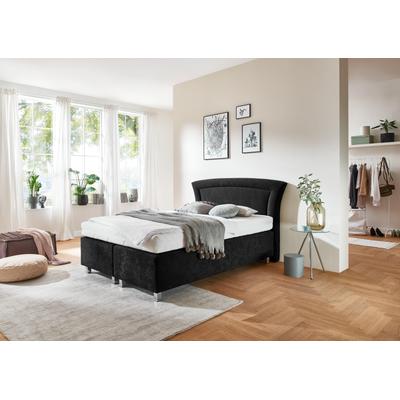 Boxspringbett, schwarz (mikrovelours schwarz), Liegefläche B/L: 140cm x 200cm, H3, 5-Zonen-Tonnentaschen-Federkernmatratze, Bezug Unterbox und Kopfteil: Mikrovelours, 100% Polyester, Bezug Obermatratze 100% Polyester, waschbar bis 60u00b0C,... Image