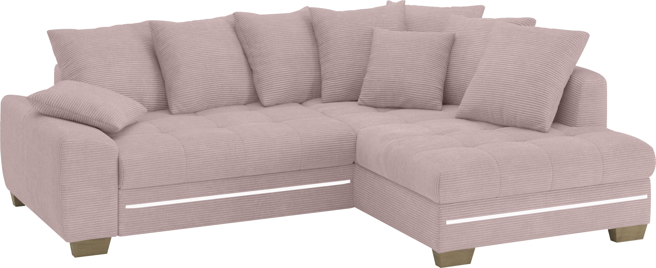 Ecksofa MR. COUCH "Nikita II, L-Form", rosa (stripes 8626 flamingo), B:243cm H:88cm T:190cm, Stripes (92% Polyester / 8% Nylon), Sofas, mit RGB-LED Beleuchtung, wahlweise mit Bett, Bettkasten, Kaltschaum