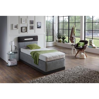 Boxspringbett, grau (anthrazit, grau), Kaltschaum-Topper, Liegefläche B/L: 100cm x 200cm, H2, Bonnell-Federkernmatratze, Bezug Obermatratze 100% Polyester, waschbar bis 60u00b0C, Bezug Unterbox und Kopfteil: Mikrofaservelours (100% Polyester),... Image