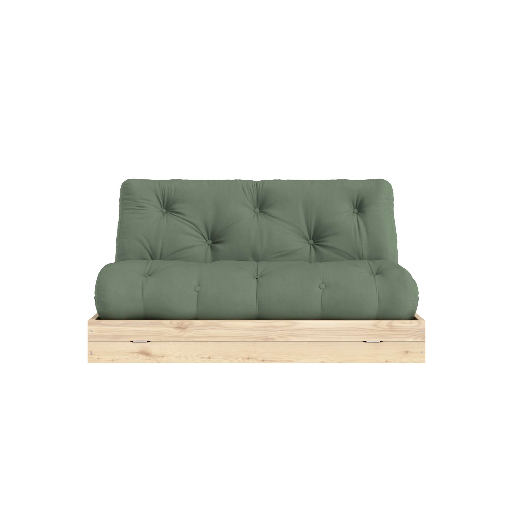 Schlafsofa KARUP DESIGN "Flip Sofabed, Made in Europe, mehrere Farben, vielseitig einsetzbar", grün (olive grün), B:145cm H:83cm T:98,5cm, Bezug: 80% Baumwolle, 20% Polyester, Sofas, Schlafsofa, inkl. handgefertigte Futonmatratze, FSC-zertifiziertes...