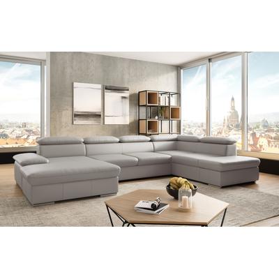 Wohnlandschaft SIT & MORE "Valantine U-Form", grau (light grau), B:349cm H:73cm T:226cm, NaturLEDER, Spannstoff, Sofas, inkl. Kopf- und Armteilverstellung, wahlweise mit Bettfunktion Image